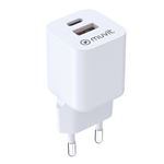 Cargador de pared Muvit for change BiooFnix GaN 1 USB QC 3.0 18W + Tipo C PD65W Blanco