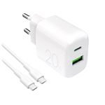 Kit Cargador de pared Puro Pro Lite 20W + Cable USB-A a USB-C 1,2m Blanco