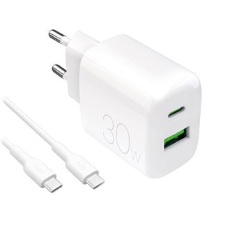 Kit Cargador de pared Puro Pro Lite 30W + Cable USB-A a USB-C 1,2m Blanco