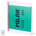 Cuaderno A4 Con Espiral Y Tapa Dura, Papel Cuadriculado, 80 Hojas De 95gr/m Colección Milan Nata 624 Since 1918, Verde
