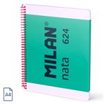 Cuaderno A4 Con Espiral Y Tapa Dura, Papel A Líneas (7 Mm), 80 Hojas De95 Gr/m, Colección Milan Nata 624 Since 1918, Verde