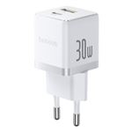 Cargador de pared compacto Baseus Palm Fast Charger USB-C/USB-A 30W EU Blanco