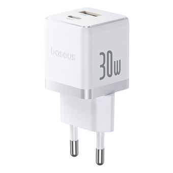 Cargador de pared compacto Baseus Palm Fast Charger USB-C/USB-A 30W EU Blanco