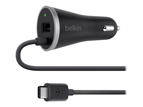 Cargador De Coche belkin universal para usbc 15 w y cable 1.2 puerto usba luz led estado compatible con google pixel 22 samsung galaxy s9s9+note 9 ipad pro negro f7u006bt04blk