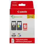 Pack 2 Cartuchos de tinta original Canon PG-560/CL-561 + 50 hojas de papel fotográfico de 10x15cm