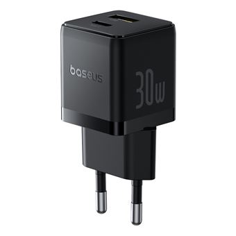 Cargador de pared compacto Baseus Palm Fast Charger USB-C/USB-A 30W EU Negro