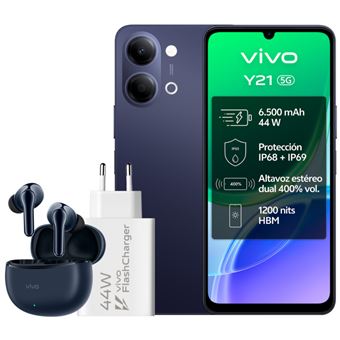 Bundle Vivo Y21 5G 6,74" 256GB Voyage Black + Auriculares Vivo con estuche de carga + Cargador Vivo 44W FlashCharge