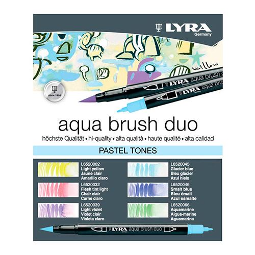Set 6 Rotuladores Aqua Brush Duo tonos pastel Lyra - Mimundoshop