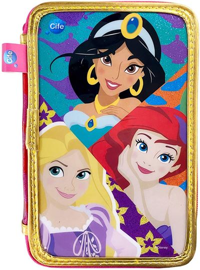 Cife Estuche Triple princesas disney bright be bold colores 16 rotuladores bolis regla calendario goma multicolor con cremalleras fucsia y bordes 41970