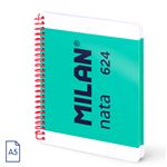Cuaderno A5 Con Espiral Y Tapa Dura, Papel Cuadriculado, 80 Hojas De 95gr/m, Colección Milan Nata 624 Since 1918, Verde