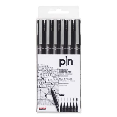 Set de 6 rotuladores calibrados Uni Pin Fineliner negros