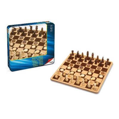 Juego ajedrez y damas en madera