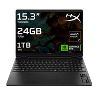 Ordenador portátil Gaming HP HyperX Omen 15 inch Gaming Laptop PC 15-gb0020ns, AMD Ryzen 7-260, 24GB RAM, 1TB SSD, NVIDIA GeForce RTX 5060, Windows 11 Home, 15.3" 2K Negro sombra