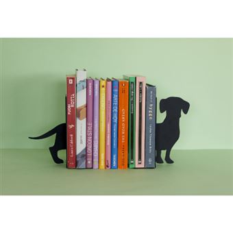 Balvi sujeta libros forma perro teckel negro