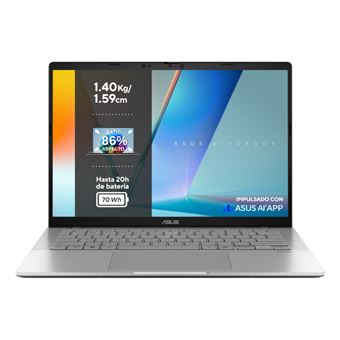 Ordenador portátil Asus VivoBook S 14 S3407QA-KP039W, Qualcomm Snapdragon X (X1-26-100), 16GB RAM, 1TB SSD, Qualcomm Adreno, Windows 11 Home, 14", WQXGA Plata fría