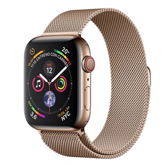 Apple Watch S4 44mm LTE Caja de acero inoxidable en oro y pulsera Milanese Loop en el mismo tono