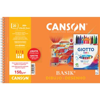 Bloc de Dibujo A4 Canson Guarro Basik Liso 20 hojas 150g + 12 Ceras Giotto  - Para decorar - Los mejores precios