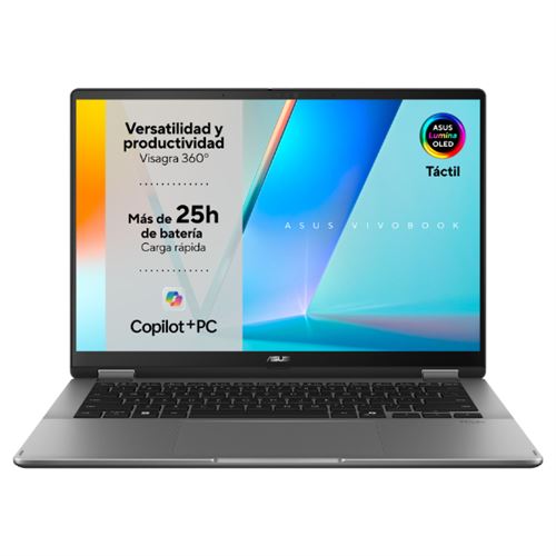 Convertible 2 En 1 Asus Vivobook 14 Flip Oled Tp3407sa-ql016w Copilot+ Pc, Intel Core Ultra 7-258v, 32gb Ram, 1tb Ssd, Arc Graphics 140v, Windows 11 Home, 14" Wuxga Gris
