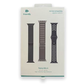 Set 3 correas Friendly Fancy Mix 4 Negro medianoche/Verde oliva/Negro para Apple Watch 42/44/45mm