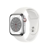 Apple Watch S8 41mm LTE Caja de acero inoxidable Plata y correa deportiva Blanco