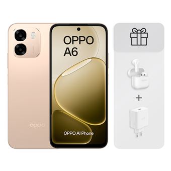 Bundle OPPO A6 6,75" 256GB Aurora Gold + Auriculares Bluetooth OPPO Enco Buds3 con estuche de carga + Cargador Supervooc 45W