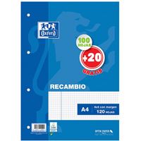 Recambio Oxford Classic a4 100+20 hojas cuadriculadas oxford. 4x4. recarga 100 21x29.7cm