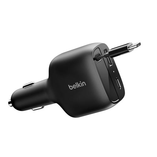 Cargador De Coche Con Cable Retráctil Belkin Boostcharge 75w Usb-c Negro