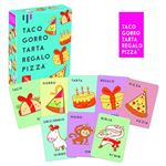 Taco, gorro, tarta, regalo, pizza - juego de cartas