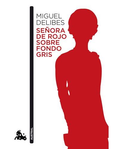 Señora de rojo sobre fondo gris