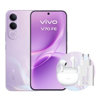 Bundle Vivo V70 FE 5G 6,83" 512GB Muse Purple + Auriculares Noise Cancelling Vivo Buds Air3 con estuche de carga + Cargador Vivo 90W FlashCharge