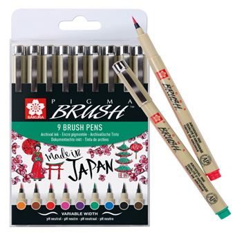 Set de 9 rotuladores Talens para lettering y caligrafía Sakura Pigma brush  punta pincel - Fieltro - Los mejores precios