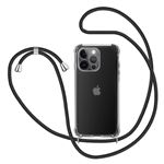Icoveri Funda transparente con cordón negro para iPhone 15 Pro