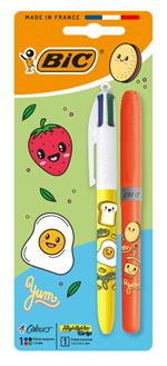 Bolígrafo 4 Colores y Fluorescente Kawai BIC 2 unidades