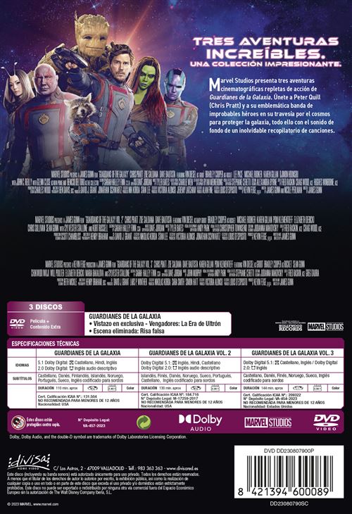 Pack Guardianes de la Galaxia Volumen 1-3 - DVD - James Gunn - Dave  Bautista - Chris Pratt