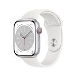 Apple Watch S8 45mm LTE, Caja de aluminio Plata y correa deportiva blanco