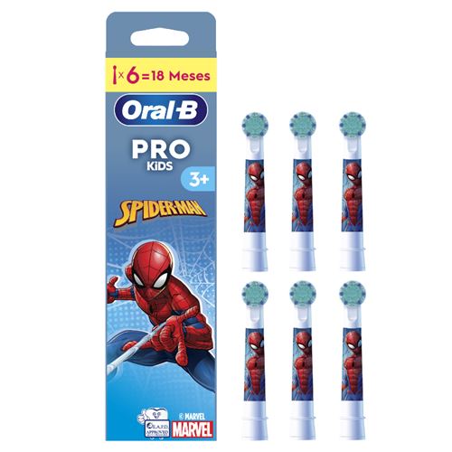 Pack De 6 Cabezales De Recambio Para Cepillo Dental Oral-b Pro Kids 3+ Marvel Spiderman