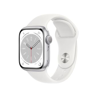 Apple Watch S8 41mm GPS Caja de aluminio Plata y correa deportiva Blanco