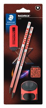 Pack Staedler 2 Lápices + Goma + Afilador Norix Rojo