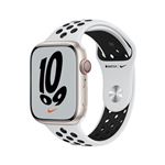 Apple Watch S7 Nike 45 mm LTE Caja de aluminio blanco estrella y correa Nike Sport Plata/Negro