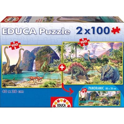 Puzzle Educa Junior 2x100 dino world edad 6 años 200 piezas panoramico 2 100 15620