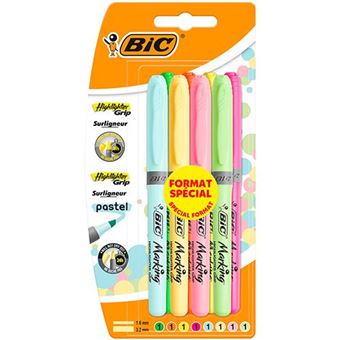 Pack de 8 marcadores fluorescentes BIC Hightliner Grip Pastel y clásico -  Subrayador - Los mejores precios