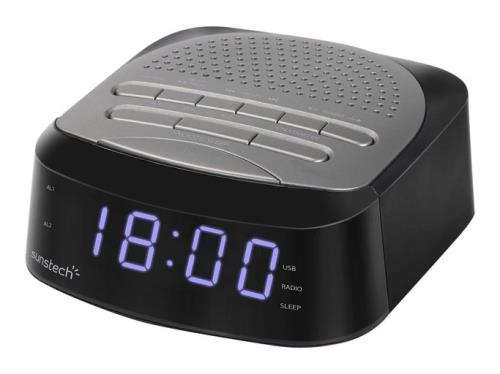 Radio Despertador Sunstech frd40bt titanio alarma dual fm bluetooth frd40bttn negro digital corriente doble snooze 50 presintonías v 4.0 sleep usb