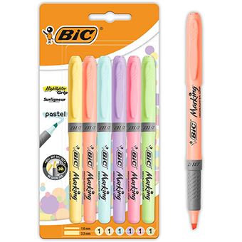 6 marcadores fluorescentes BIC Highlighter Grip Pastel - Subrayador - Los  mejores precios