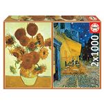Puzzle Educa Los girasoles + Terraza de café por la noche, Vincent Van Gogh 2x1000 piezas