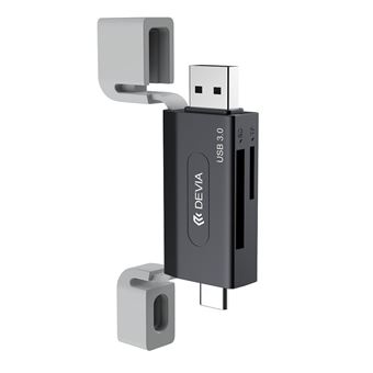 Lector de tarjetas portátil 3.0 2in1 Devia EL240 USB/USB-C Negro