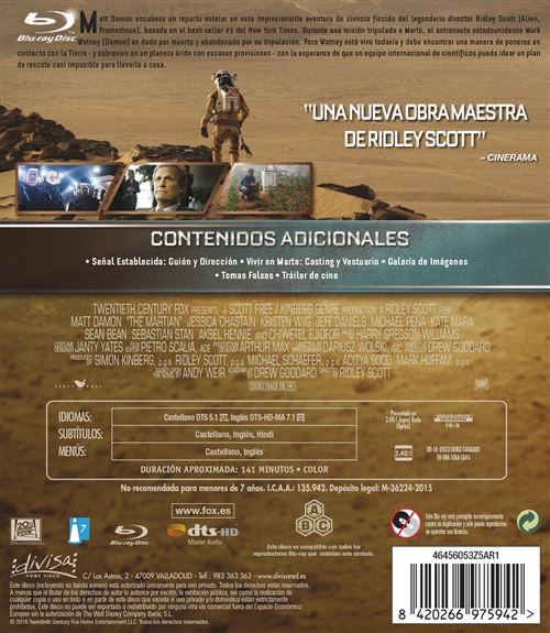 Marte The Martian Blu-Ray Ridley Scott Matt Damon