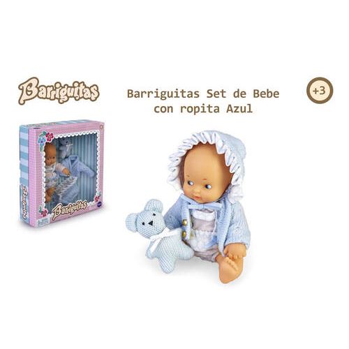 Los Barriguitas Set De Bebé Con Ropa Y Mascota De Punto Rosa – Muñeca Pelón De 15 Cm Con Body, Pantalones, Rebectita Y Conejito De Punto, Regalo Clásico Para Niños