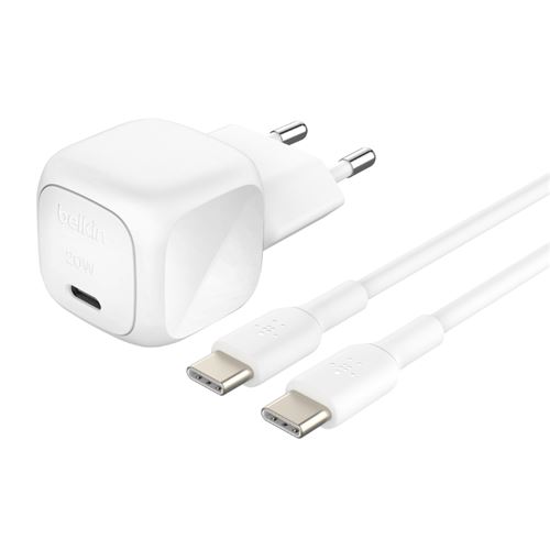 Cargador De Pared Compacto Belkin Boostcharge Usb-c 20w Blanco + Cable Usb-c De 1m