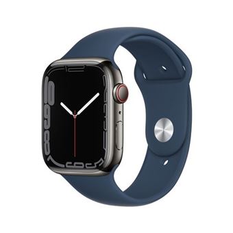 Apple Watch S7 45 mm LTE Caja de acero inoxidable Grafito y correa deportiva Azul abismo