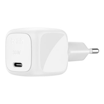 Cargador de pared compacto Belkin BoostCharge USB-C Power Delivery 30W Blanco